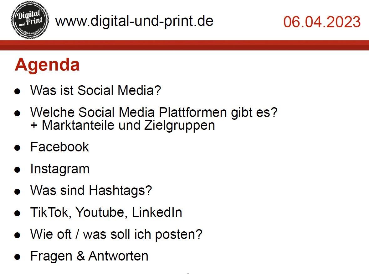 Agenda Social Media Schulung